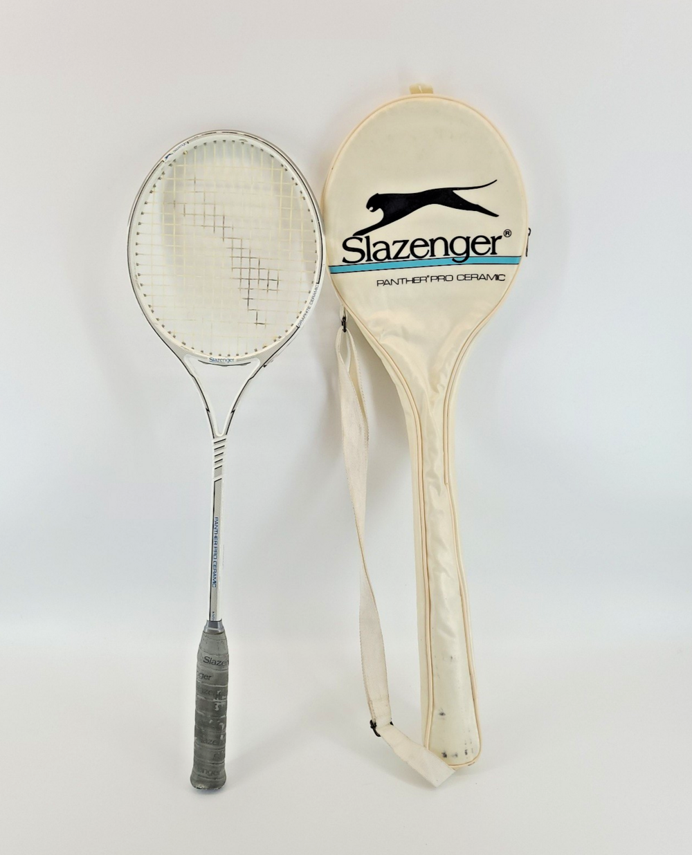 Vintage Slazenger Panther Pro Ceramic Badminton Racket White Graphite w Case